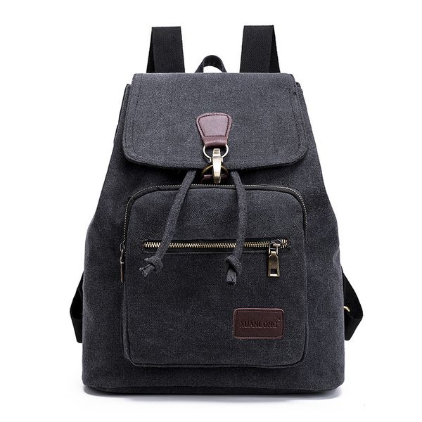 

vintage women canvas backpacks high capacity student schoolbag bucket bag fashion lapbag outdoor solid color travel backpack