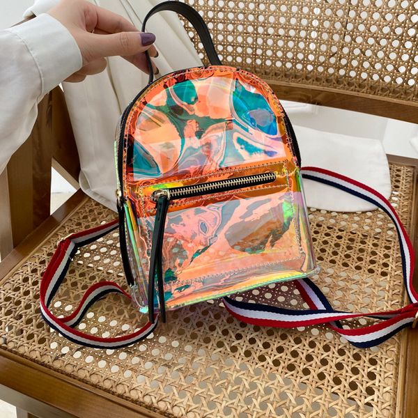 

korea style 2020 trendy new women laser backpack jelly two-shoulder bag zipper shoulder bags female clear mini transparent bolsa