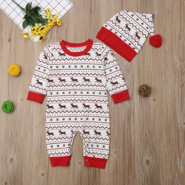 

2pcs christmas baby clothes set+hat long sleeve kid baby girl boy rompers jumpsuit outfits new born clothes 0-18m, Blue