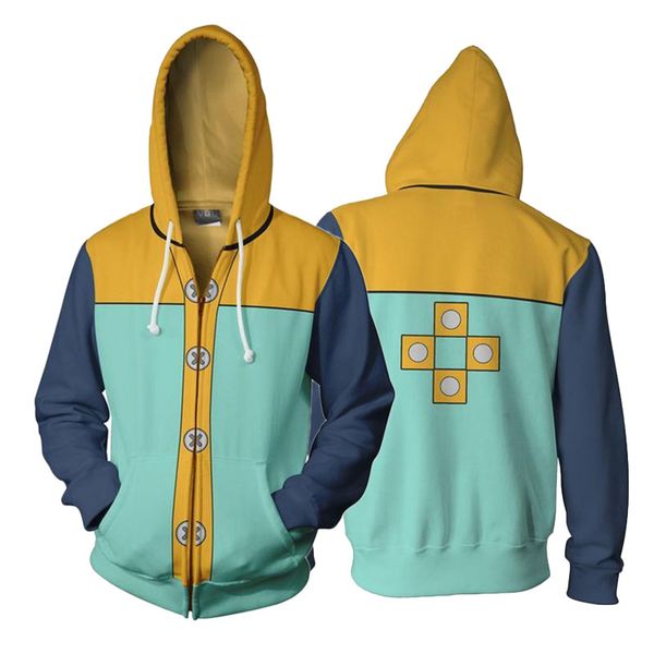 

anime the seven deadly sins king cosplay hooded 3d printed zip up jacket sweatshirt streatwear long sleeve warm coat s-5xl, Black