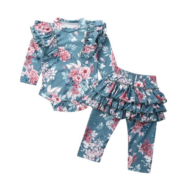 

pudcoco infant baby girl floral clothes set newborns ruffle rose flower long sleeve romper pants leggings autumn outfits set, White