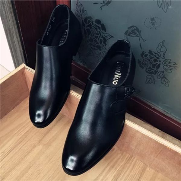 

spring and autumn men's shoes men's british pointed leather shoes soft leather business casual shoes chao men increase korean vers, Black