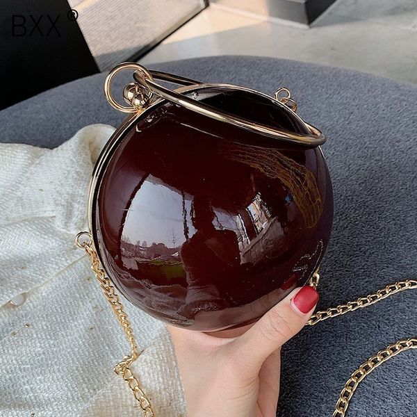

bxx] 2019 personality attractive wine red color single chain spliced round handle circle package messenger bag lm361