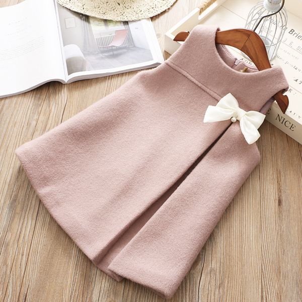 

girls dresses fashion wool bow sleeveless party dress for girl 2 3 4 5 6 years baby princess dress toddler girl winter clothes, Red;yellow