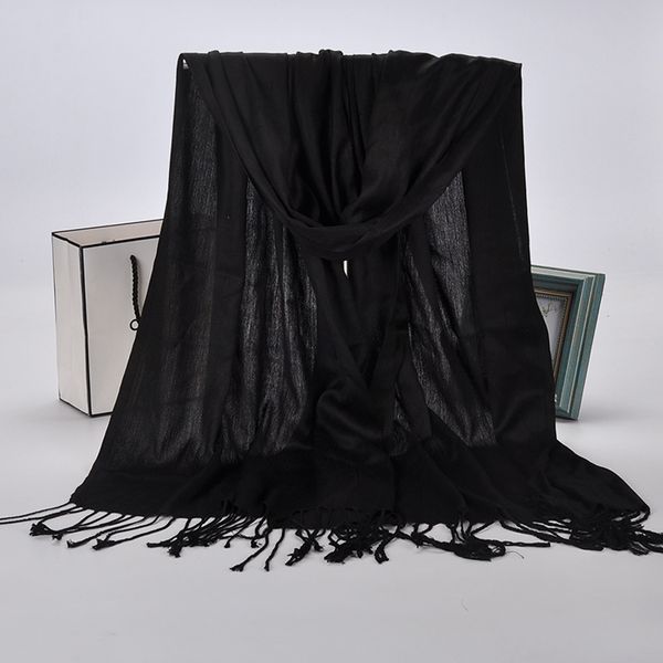 

20 color 2018 new winter women 60cm*170cm black red solid color muslim hijab foulard viscose scarf wrap with tassel