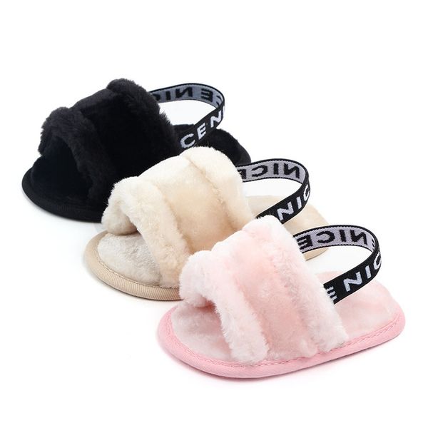 

baby girls shoes sweet summer faux fur shoes girls boys first walk newborn infant baby solid flock soft sandals casual slipper, Black;red