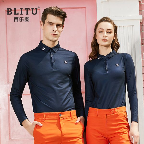 

golf wear men women's shirt spring autumn sports t-shirt polo-shirt long sleeve velvet warm shirt couple wear golf clothing, Black;blue