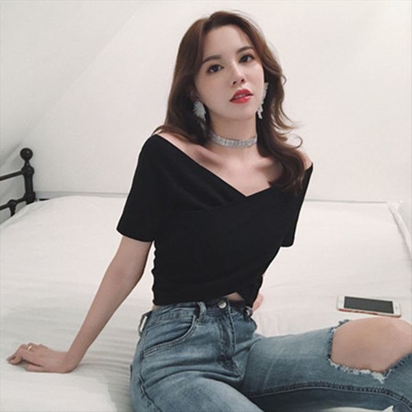 

крест уход за короткий футболку машина уход женские тонкий пуп 2020 лето с короткими рукавами футболки верхней женской одежды, White