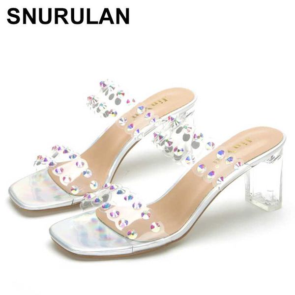 

snurulansandals shoes for women summer new open toe fish thick mouth with small fresh high heels ladies transparent crystal shoe, Black