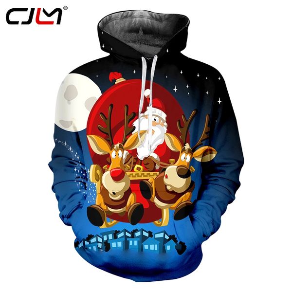 

cjlm men's christmas moon pattern 3d printed lovely hoodied santa claus and elk clothing man casual trend pullover, Black