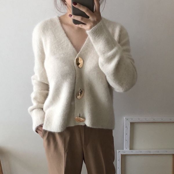 

new autumn winter warm long sleeve knit sweater cardigan women 2020 solid knitted sweaters cardigans new fashion korean clothes, White