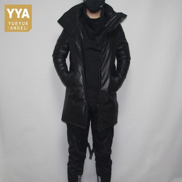 

зимняя мужская теплая белая утка вниз куртка длинные пальто толстые sheespkin из натуральной кожи куртка harajuku байкеры пальто плюс размер, Black