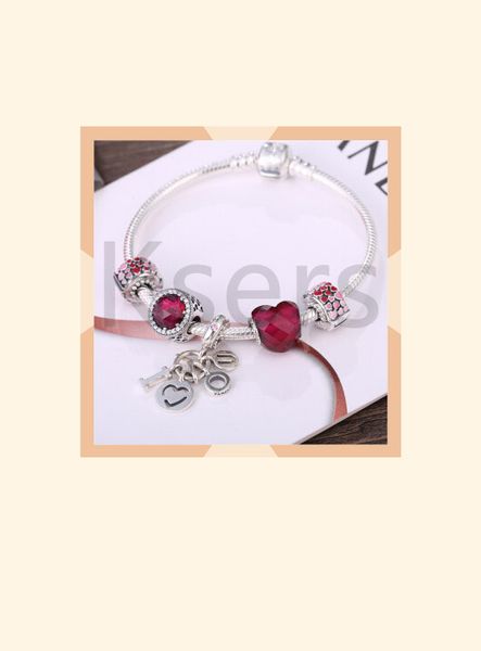 

quality reproduction 100%925 sterling silver charm pendant with red letter bracelet ing, Golden;silver