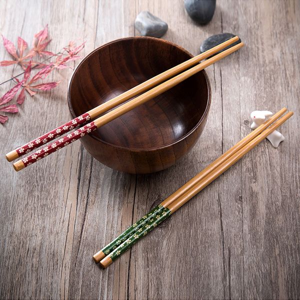 

eco-friendly natural wood chopsticks anti-slip flower sakura tableware for kitchen restaurant