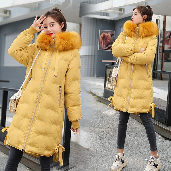 

wholesale new women's hooded long section loose winter down jacket cotton coat size s-xxl, Black