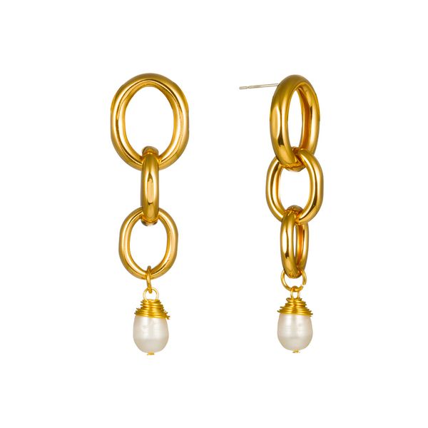 

european and american exaggerated geometric circle ear drop hollow earrings ladies natural freshwater pearl ear accessories, Silver