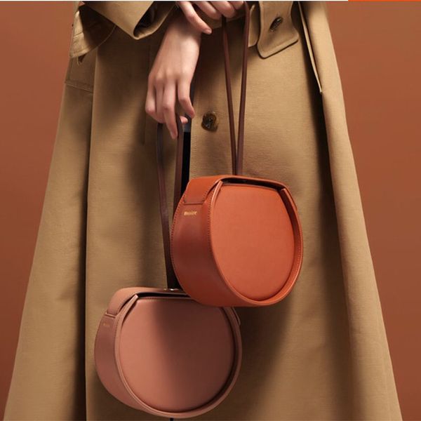 

chic pink saddle bag circular stereo women vintage leather handbag double use girls crossbody cross body bags korean girls daily