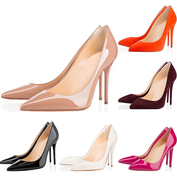 

2020 красных днища марк модельер женской обуви высоких каблуки 8 см 10см 12см голой черная кожа носков насосы платье венчание размера 36-42, Black