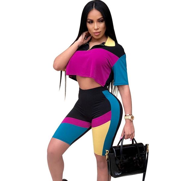 

2 piece set женщина лоскутной sexy короткого рукав + шорты bodycon пот костюмы лето эпикировка двухкусочной повседневный tracksuit дышащего, Gray
