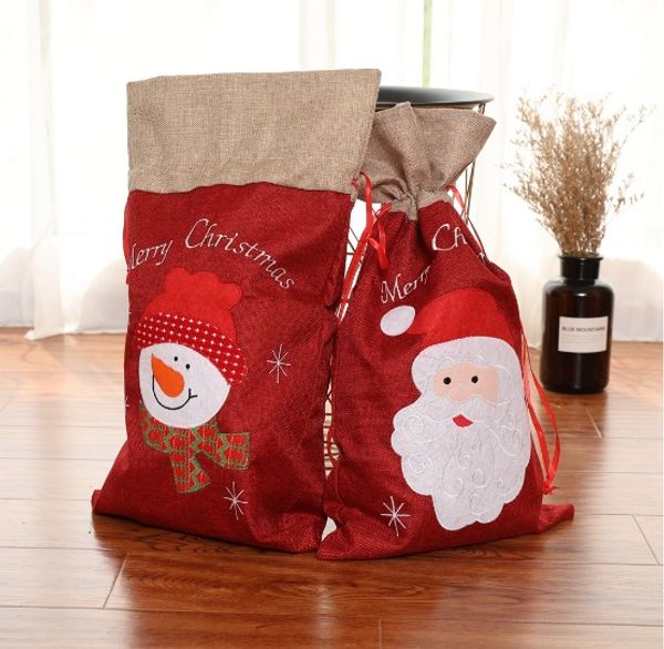 

1pcs christmas gift bag drawstring canvas santa sack vintage christmas stocking bag decoration 2 styles