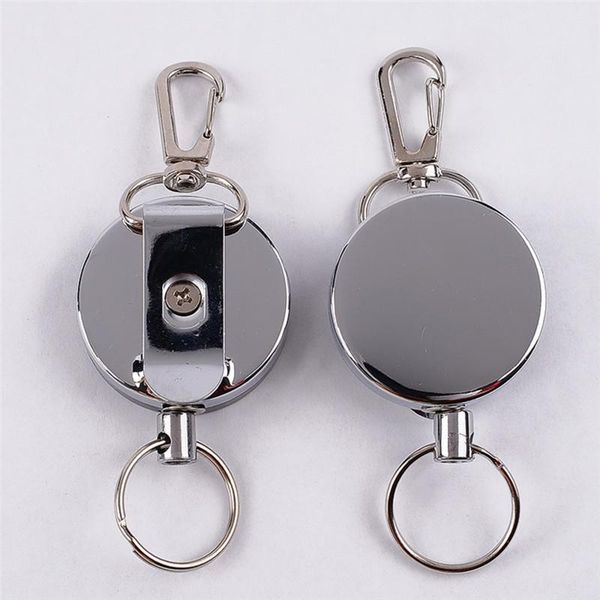

new portable key chain recoil sporty retractable alarm key ring resilience steel wire rope elastic keychain anti lost yoyo ski pass id card, Slivery;golden
