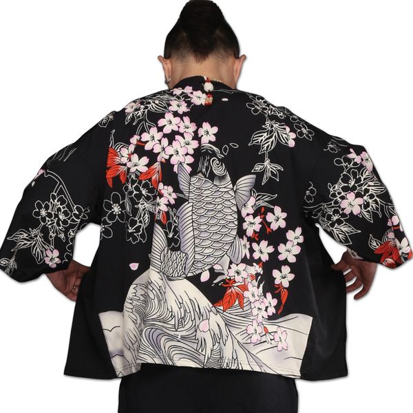 Hombre Manga 3//4 Japon/és Haori Estampado Abrigo Capa B/ásico Kimono Cardigan