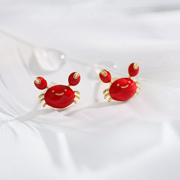 

new japanese and korean cartoon crab earrings creative animal earrings individual red female, Golden;silver