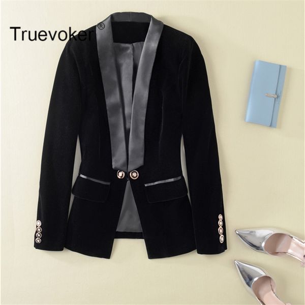 

truevoker autumn designer casual blazer women's long sleeve notched black gold button velvet outerwear, White;black