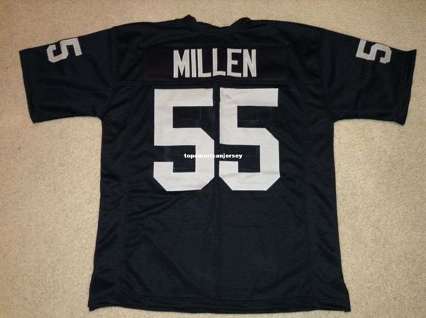 

retro custom sewn stitched #55 matt millen black mitchell & ness jersey men's football jerseys running, Black;blue