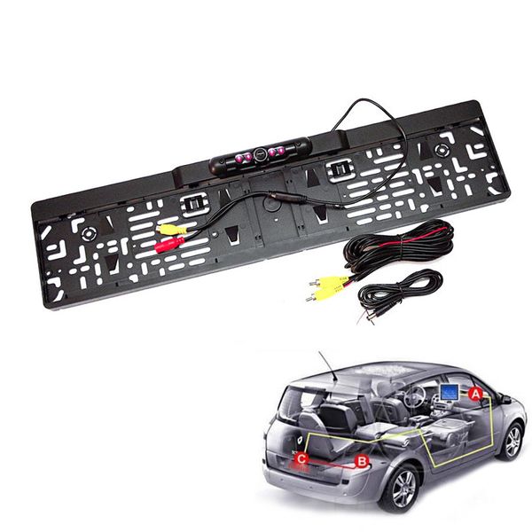 

hd lcd car european license plate frame rearview camera night vision with 4 led light td326
