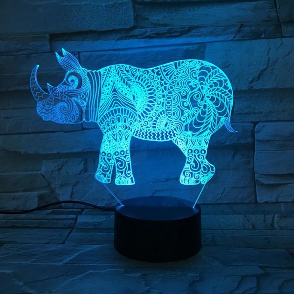 

led night light rhinoceros lampara touch sensor child kids baby gifts nightlight mandala decor novelty lighting paisley 3d lamp