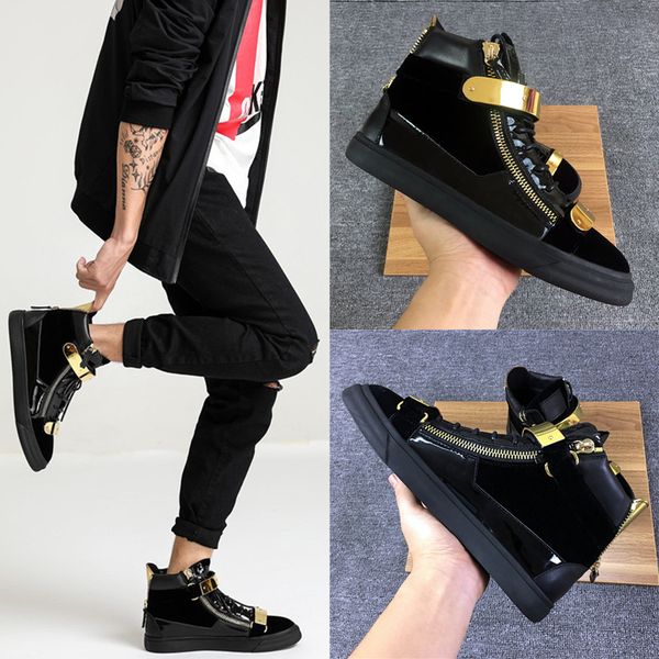 

designer shoes 2019 new for mens party designer sneakers lovers genuine leather high studded spikes casual flats boot, Black