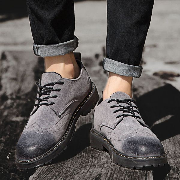 

new high qulaity business shoes leather men casual shoes retro brand men leather lace-up chaussure homme, Black