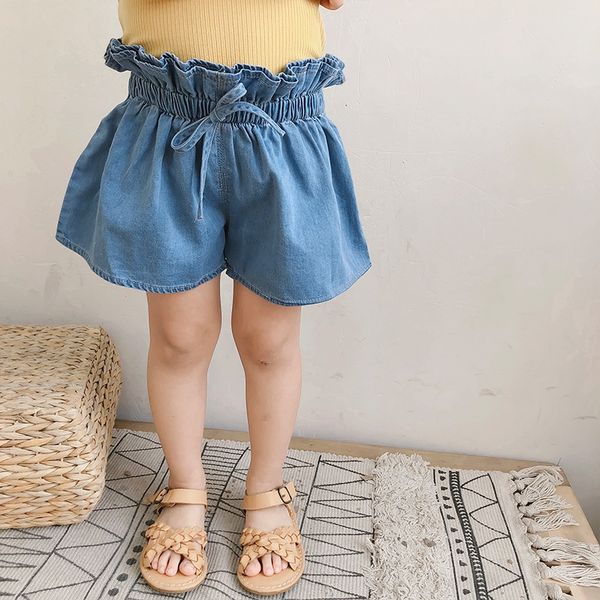 

a mu monkey children's 2019 shorts panty panty summer style girl baby all-match western style flower pants denim shorts skirt pants, Blue