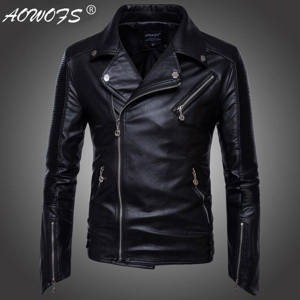 

code] european export america 2018 playing football with men's wear locomotive multi-zipper leather coat motorcycle leather coa, Black