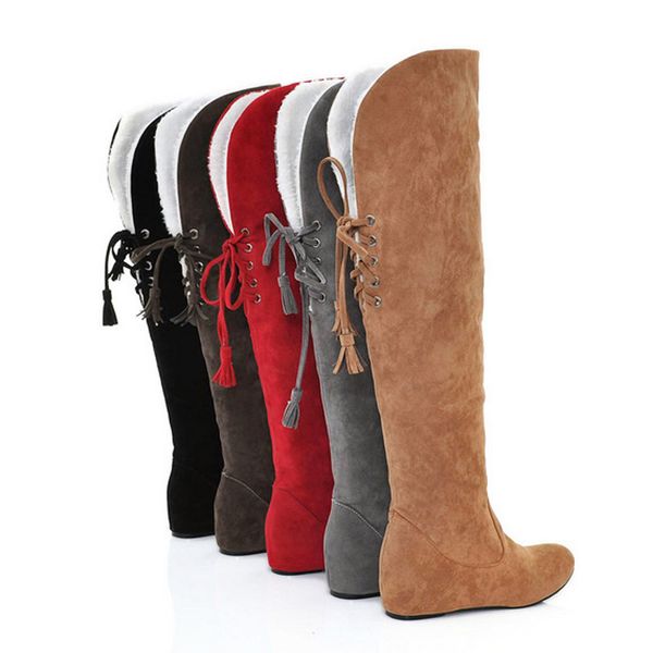 

women's fashion fleece warm snow boots over knee high long boots wedges casual leisure winter autumn shoes for ladies, Black