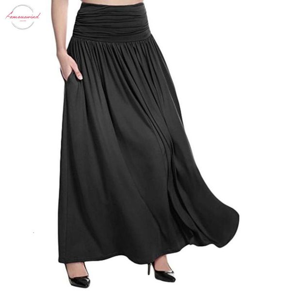 

2019 new women high waist maxi skirt ladies casual swing gypsy long skirt plus size s 5xl wholesale ad, Black