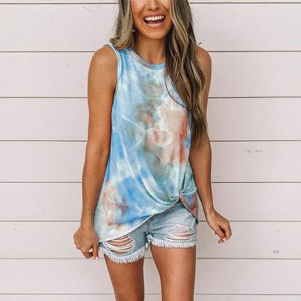 

2020 fashion tie dye printed summer women casual t-shirt streetwear t shirt female sleeveless tee shirts vest feminina d30, White