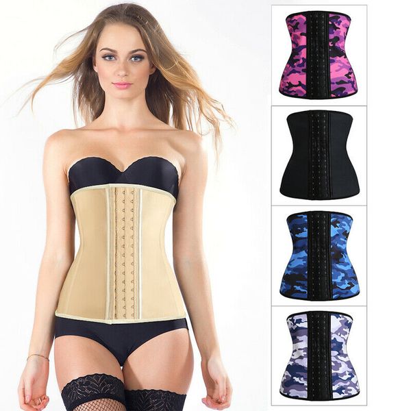 

9 spiral steel bones supported shapers womens corset body shaper latex rubber waist trainer underbust zipper slimming cinchers, Black;white
