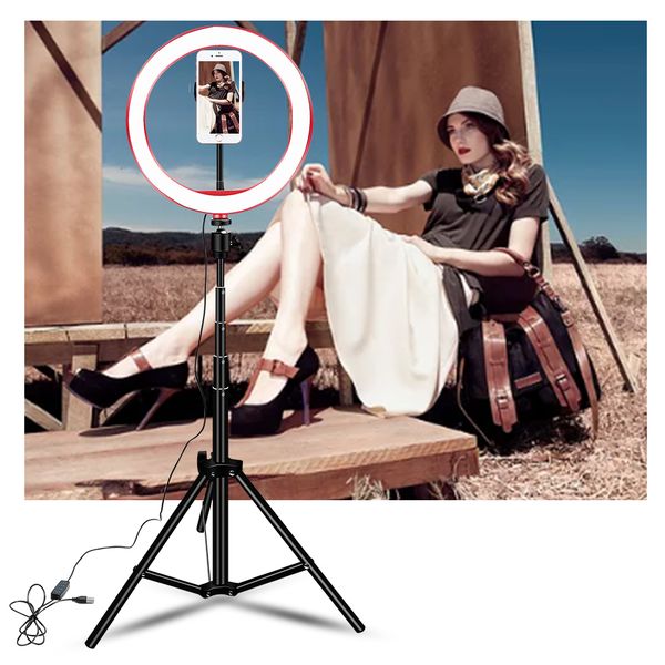 

26cm led light selfie ring tripod ringlight with extendable stand 165cm p light for makeup live streaming youtube video lamp