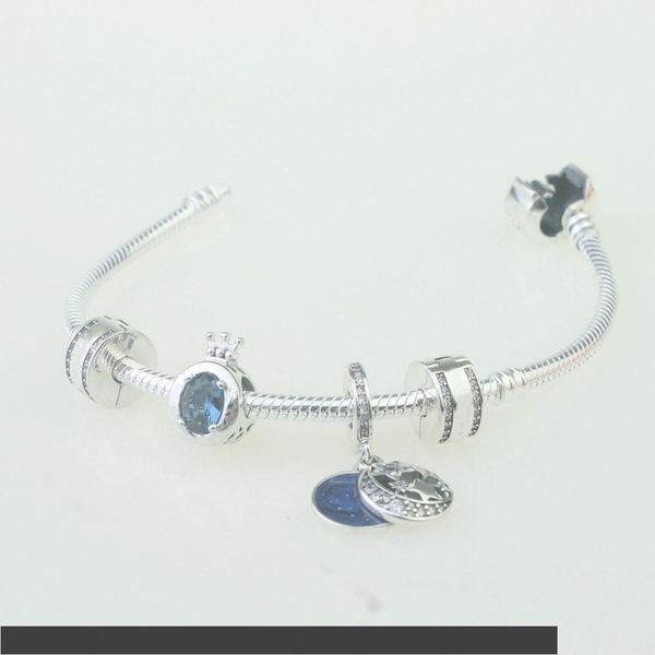 

100% стерлингового серебра 925 браслеты наборы синий корона кристалл небо звезда клип кулон подвески змея цепи пятый принцесса ювелирные изд, Golden;silver