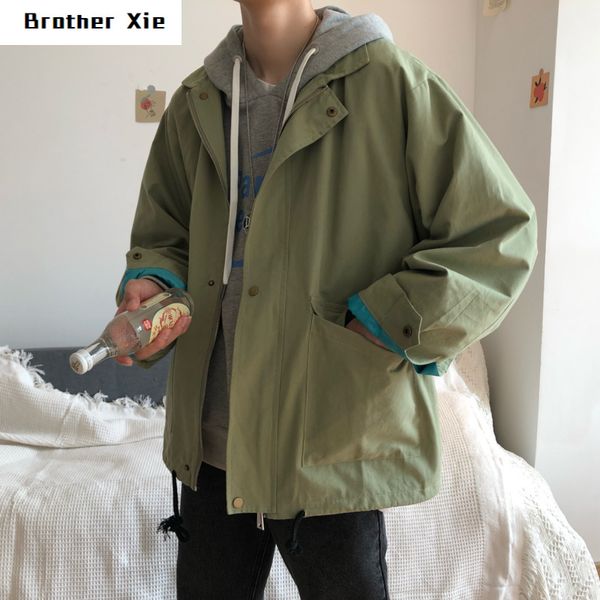 

autumn new japanese jacket men fashion solid color casual big pocket jacket man streetwear hip hop loose bomber male, Black;brown