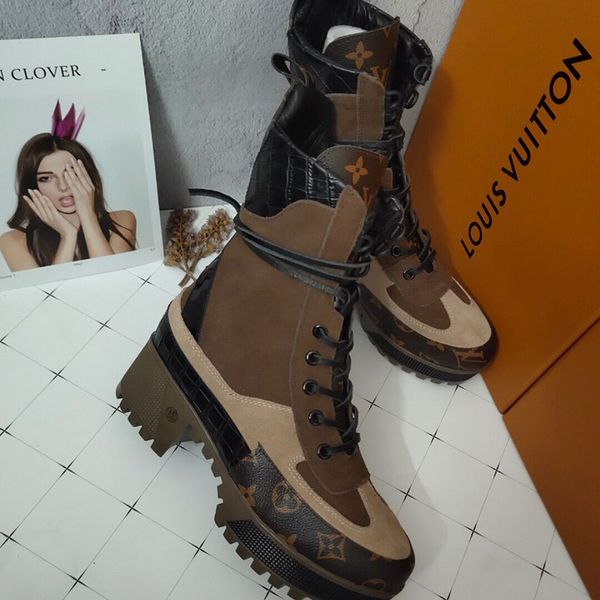 

classic european women's boots thick high-heeled front lace-up short tube printing color-matching martin boots factory direct sales, Black