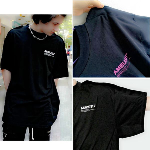 

19ss ambush t shirt men women 1:1 oversize dark blue black ambush t-shirts streetwear casual suture stitched ab ambush fast shipping, White;black