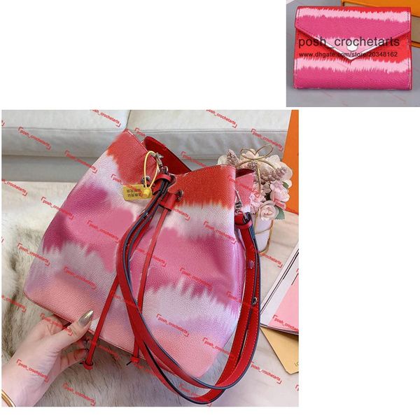 

fashion drawstring bucket bag with matching wallet designer's tie dye luxury handbag purses for summer pastel bucket bag with purse in
