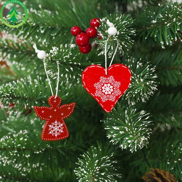 

nordic wooden christmas tree hanging ornaments diy pendant box bell pentagram star deer heart holiday xmas decorations pro