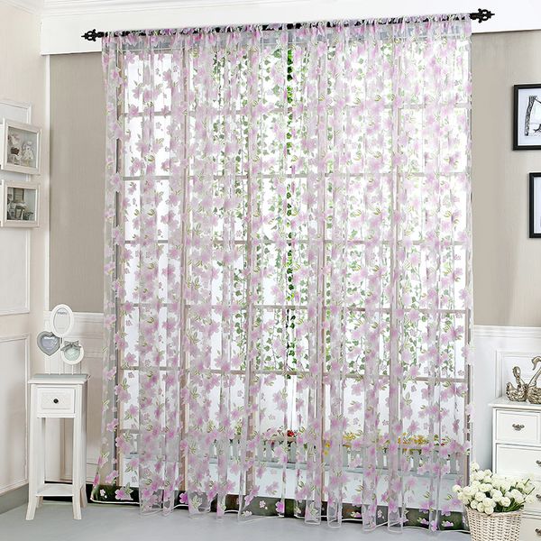 

100*200cm translucidus tulle door window curtain for living room window curtain flower printed voile valance drape