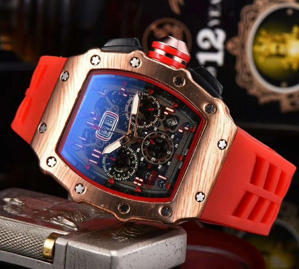 

new men's watch quartz chronograph rubber strap stainless steel case sports business fashion military watch men, Slivery;brown