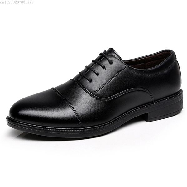 

2018 leather casual men shoes fashion men flats round comfortable office dress shoes plus size new fashion wedding, Black