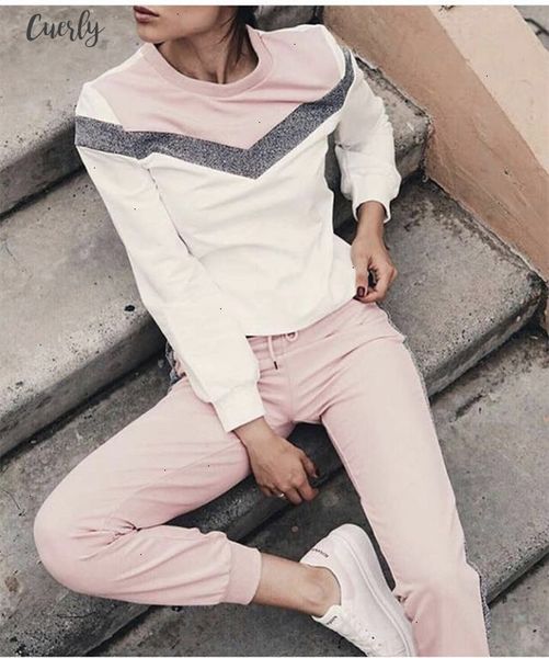 

winter fashion women suit long sleeve sweater suit two piece pants sportswear girls 2 piece set stripe pullover playsuit female, White